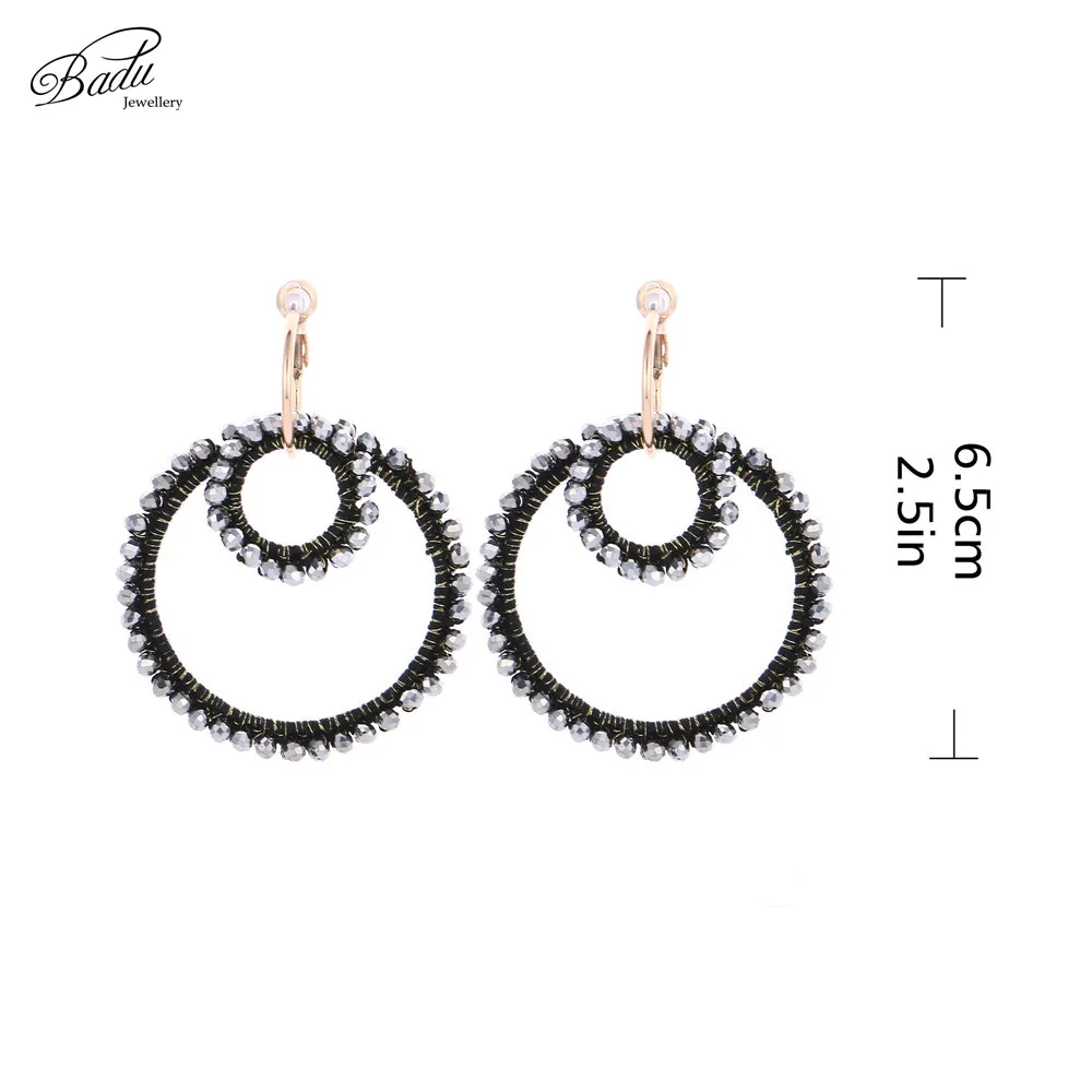 

Badu Round Crochet Hoop Earring Crystal Beaded Handmade Jewelry Women Vintage Statement Earrings Golden Hoop Wholesale