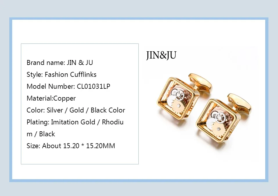 JIN& JU Новые квадратные запонки в стиле стимпанк механизм часов для мужчин формальные бизнес Свадебные Запонки Relojes Gemelos
