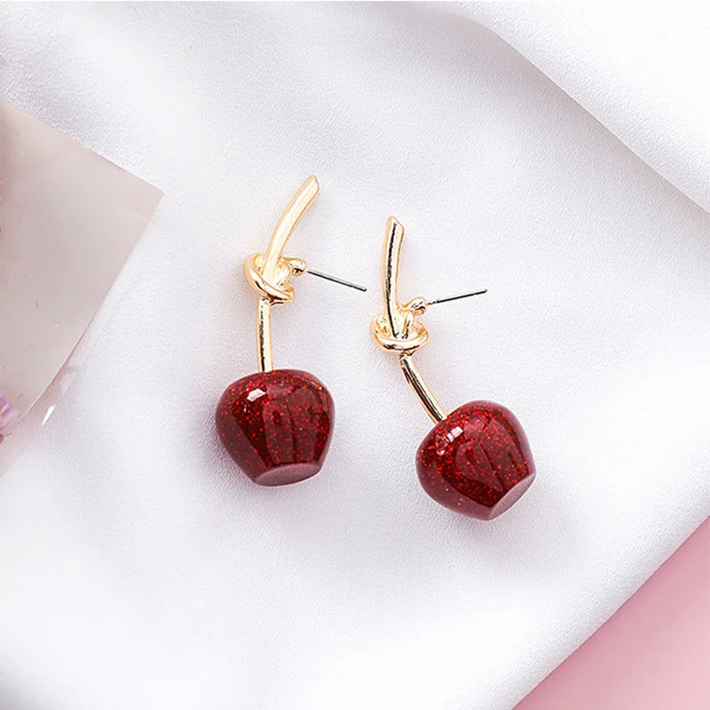 Новинка 2019 простые милые металлические висячие серьги Dominated длинные с вишней |