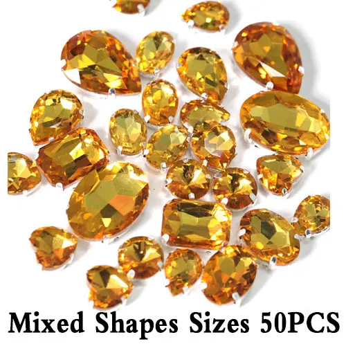Mix Shape Size 50PCS Стразы смешанных размеров желтого цвета с пришивкой, золотые стразы с плоской задней частью, стразы для шитья, каплевидные Стразы для свадебного платья Y3510 - Цвет: Mix Shape Size 50PCS