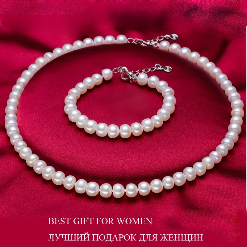 Женский набор ожерелье и браслет из натурального пресноводного жемчуга |