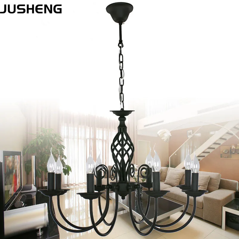 JUSHENG American Retro Style Iron Chandelier Lighting Led E14 Bulb Luminarias Dining Room Kitchen Chandeliers 3/5/8T | Лампы и