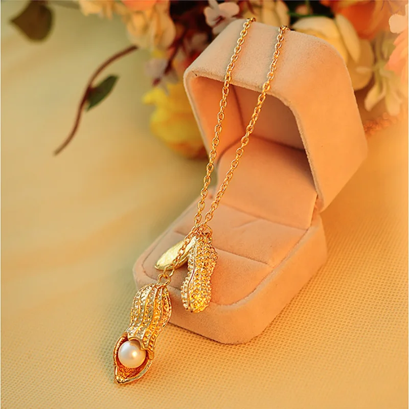 Фото Ожерелья с кулоном арахис золотого цвета ожерелья имитацией жемчуга двойная