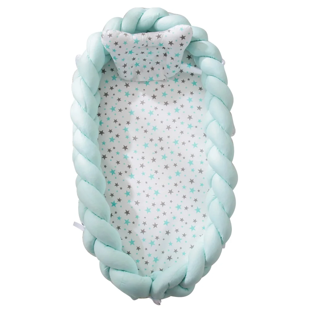 Light blue Портативная бионическая кровать для малышей, хлопковая колыбель, детская люлька, бампер, складная спальная кровать для малышей 0-2 лет - Цвет: Light blue