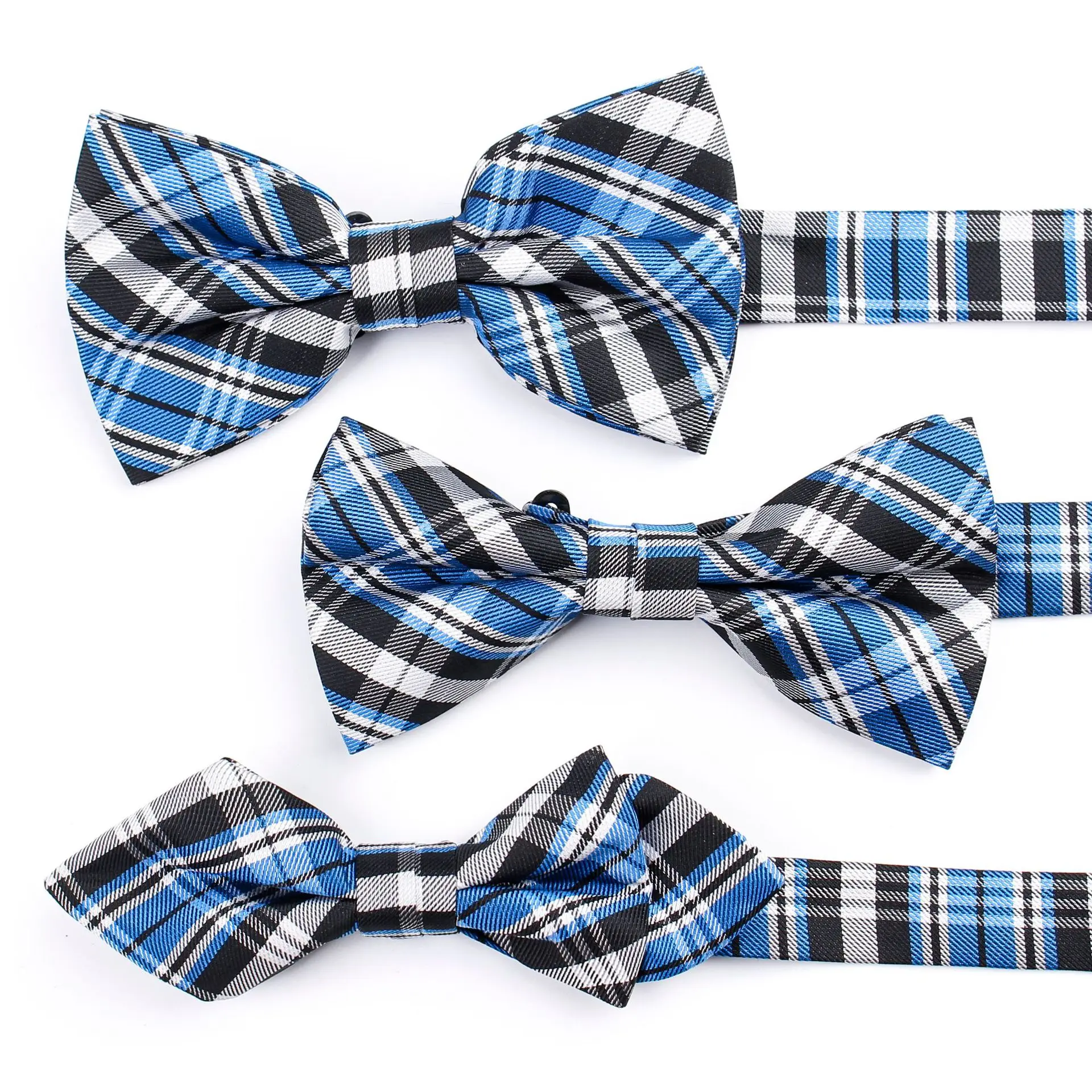 

2018 New Blue Plaid Bow Tie Polyester Bow Tie for Men Women Boys