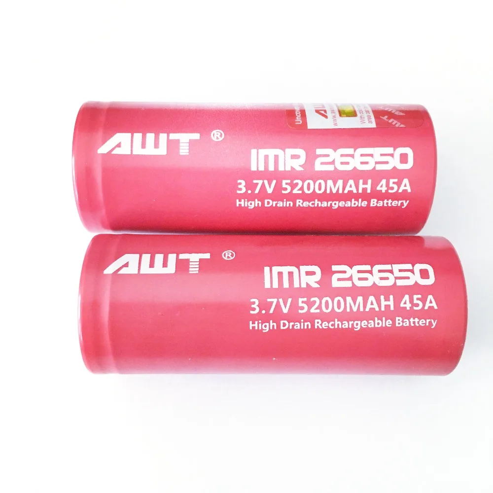 AWT 26650 Vape аккумуляторная батарея 5200mAh 45A 3,7 V батарея 26650 поисковый фонарь светодиодный фонарик IMR 26650 батарея W028
