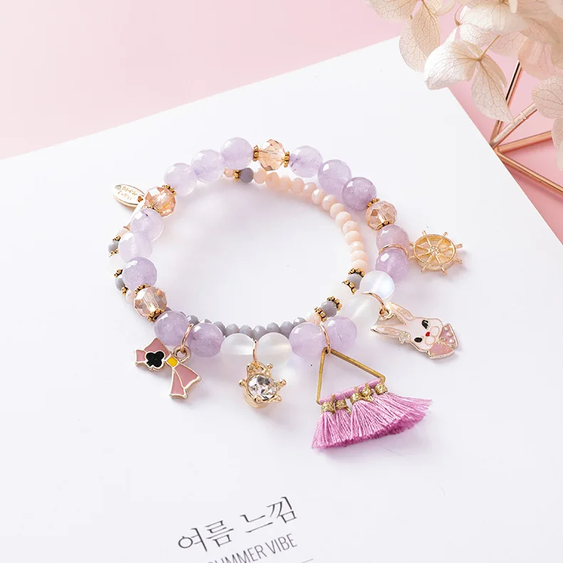 Женский браслет pulseira feminina эластичный с розовыми кристаллами и жемчугом|Плетеные