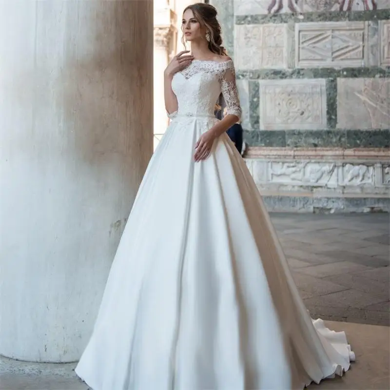 Винтажное свадебное платье с коротким рукавом и открытыми плечами кружевной