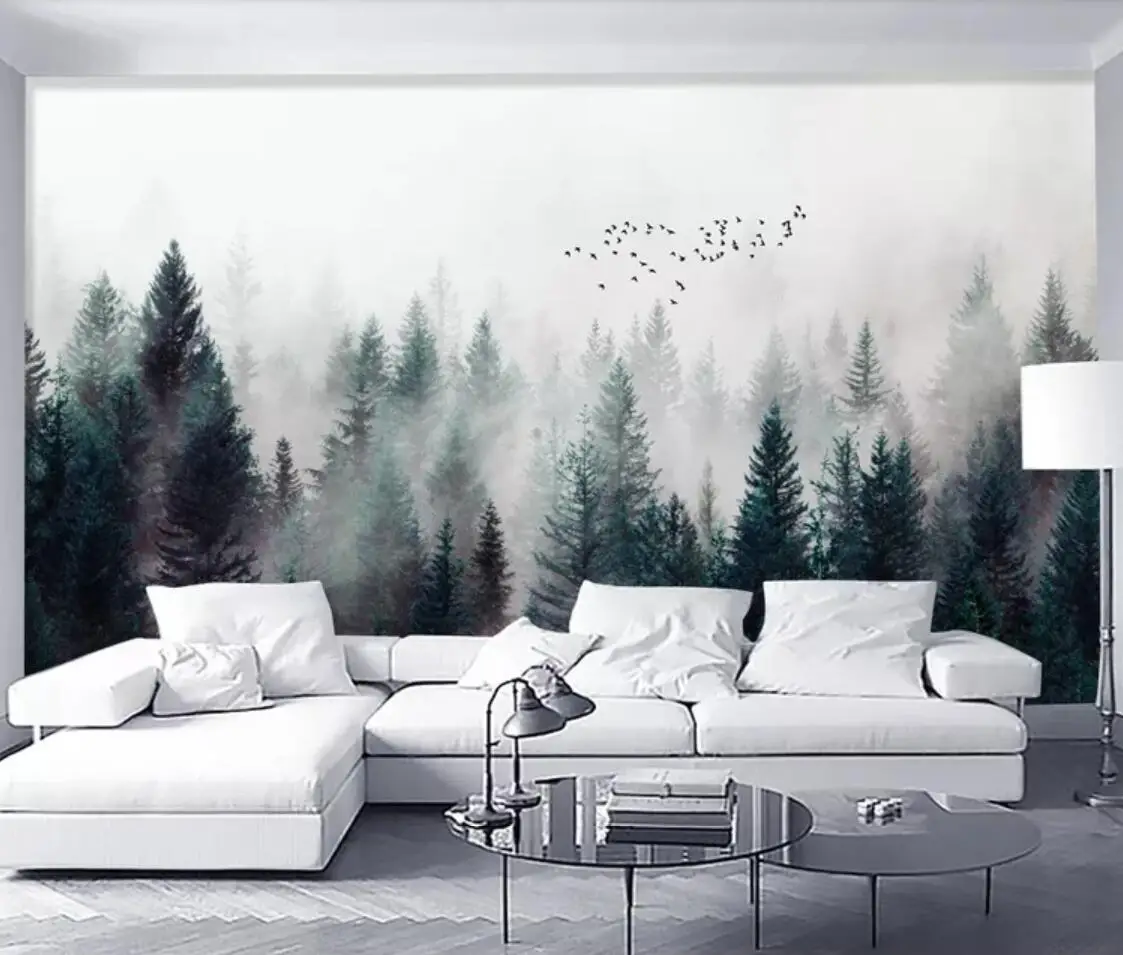 

Misty Forest 3d Wallpaper Cloud Flying Birds Foggy Forest Mural Bedroom Wall Decor Waterproof Canvas Home Improvement Wall Paper