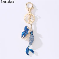 nostalgia mermaid keychain colorful jewelry little mermaid tale accessories crystal charm keychains