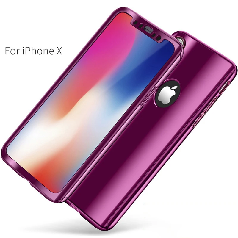 Роскошный ударопрочный чехол на 360 градусов для iPhone X 7 8 Plus с зеркальным покрытием