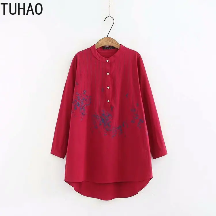 TUHAO Весна размера плюс 4XL 3XL хлопковая блузка рубашка больше размера d винтажные Топы женские блузки с длинным рукавом Embroidrey Blusas