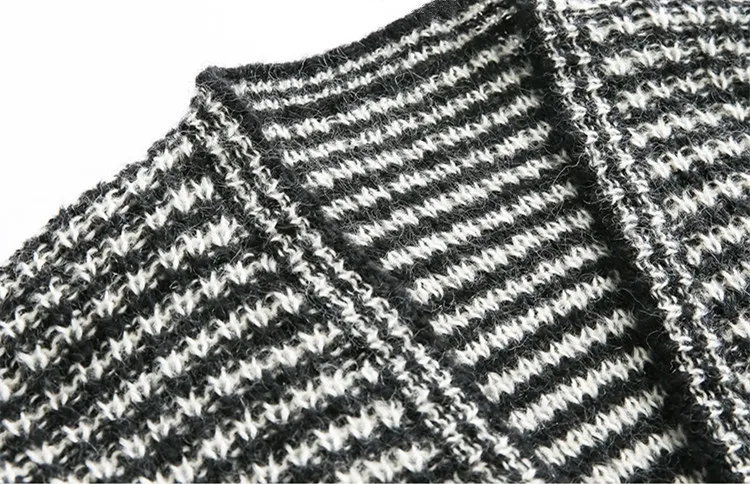 Ручная работа из чистой шерсти Vneck вязаный мужской модный черно-белый полосатый H-Прямой Кардиган свитер на заказ
