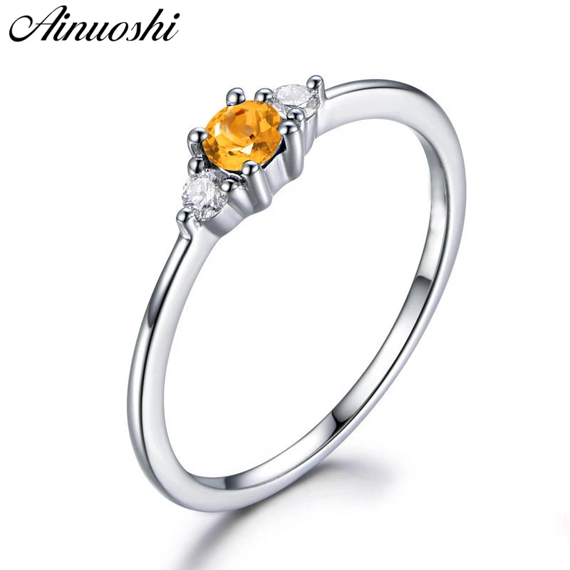 AINUOSHI натуральный цитрин Изысканные кольца 1.25ct круглой огранки 925 пробы Серебряное кольцо Мода Обручение Свадебные украшения Для женщин кольцо