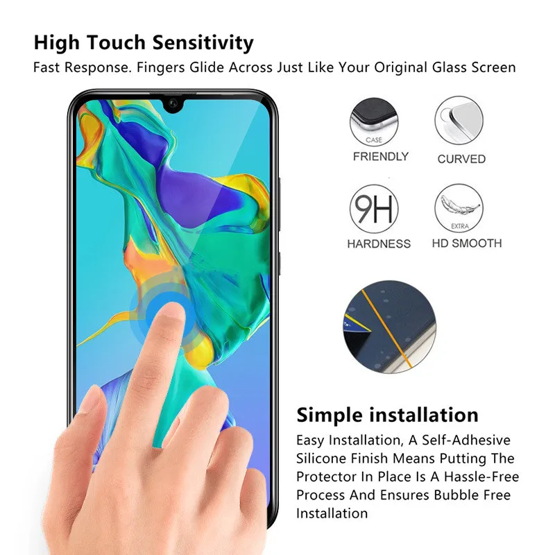 Защитное стекло для Huawei P Smart Plus 2019 закаленное полное покрытие клей экрана защита