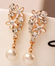 2 pairs crystal flower pearl drops women's earings (88 | Украшения и аксессуары