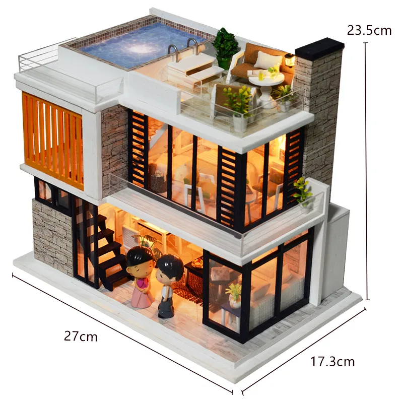 

Doll House Diy Miniature Wooden Miniaturas Dollhouse Furniture Swimming Pool Building villa Kits Toys for Child Christmas Gifts