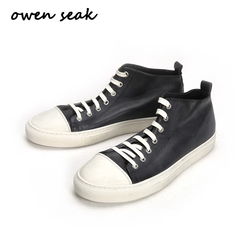 Кроссовки мужские из натуральной кожи на шнуровке плоской подошве|sneakers black|sneakers