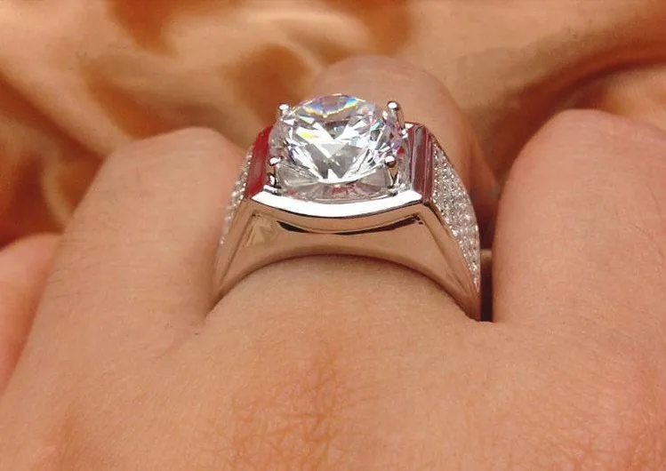 

C&C Certified Amazing 5Ct Moissanite Male Marriage Ring Solid 18K 750 White Gold Men's Engagement Ring Last Forever