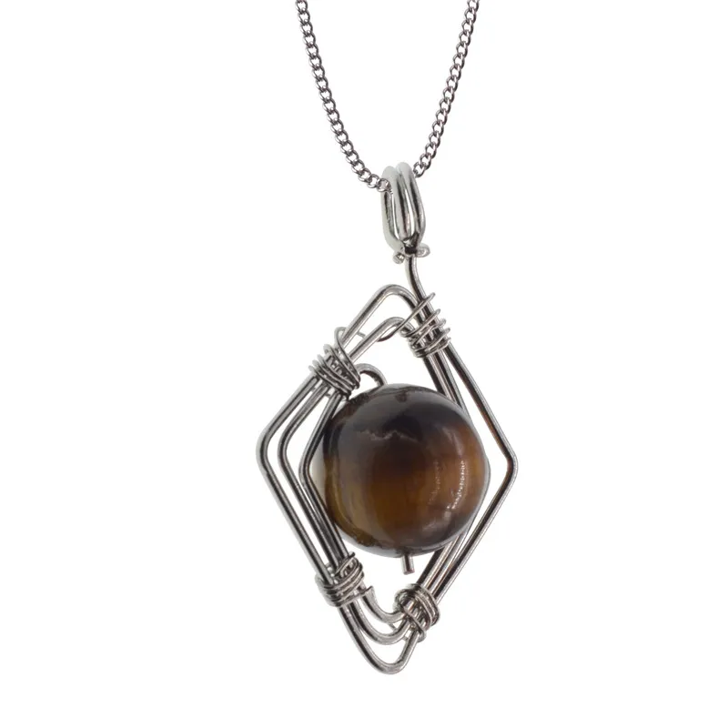 cage pendant natural gem stone obsidian necklace bohemian long chain crystal necklaces women gifts