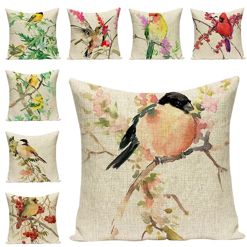 Наволочка для подушки С Рисунком Птиц декоративная наволочка из хлопка и льна на