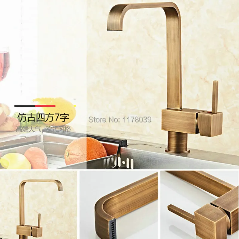 Смеситель для кухни из латуни под старину вращающийся смеситель с одной ручкой в