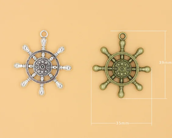 

50pcs bronze rudder zinc alloy Pendant charm Handmade earring bracelet necklace keychain Jewelry Fit Europe 39*35mm 6.8g