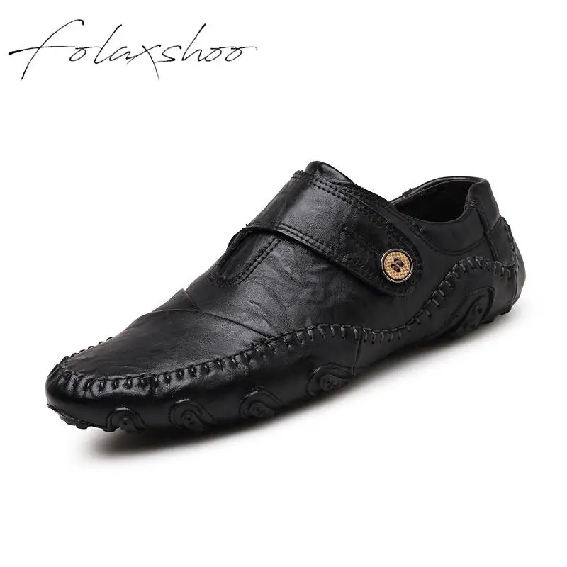 Folaxshoo Genuine Leather Rubber Loafers Slip-on Mens Shoes Casual Men Breathable Slip On 47 | Обувь