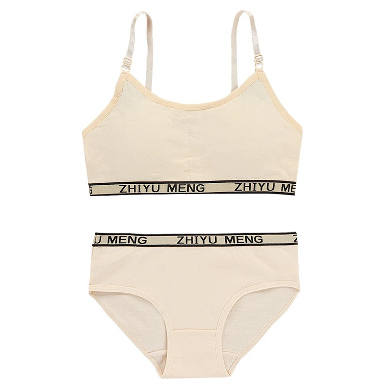 Young Girls bra And Panties Sets Cotton Teenagers Girls Lingerie+ Free Size Underwear Kids Puberty Training Bra Vest Panties 14Y
