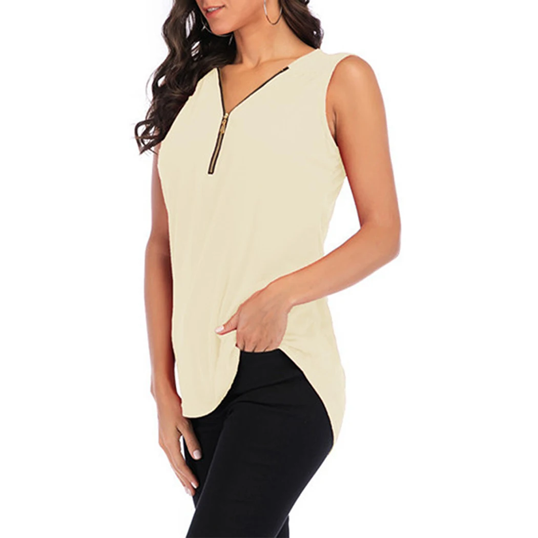 Летняя Повседневная Блузка без рукавов свободная майка на молнии женская новая с