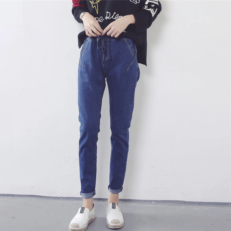 2016 Новых Осенью и Зимой Моды Реального Темперамент Drawstring Упругие Талии Джинсы