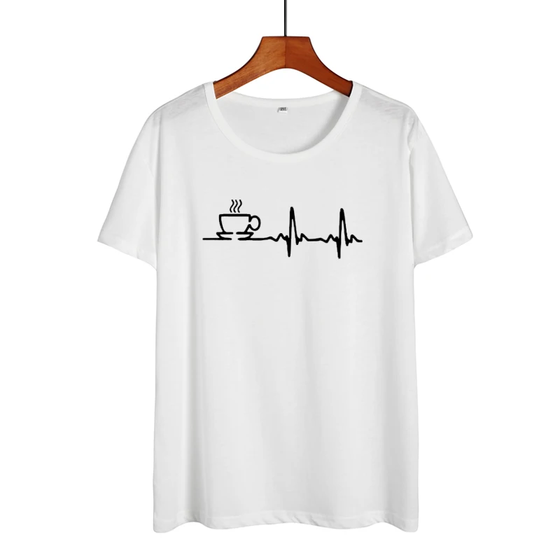 Camisetas Verano Mujer 2019 кофе любовник Харадзюку печать сердцебиение Футболка женская