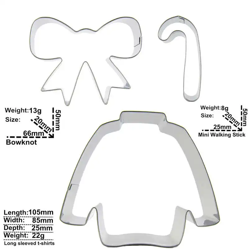 Bow ties Crutches Long Sleeve T-shirts shaped 3 piece biscuit cutting molds baking tools cake decorating soft candy tools. | Дом и сад