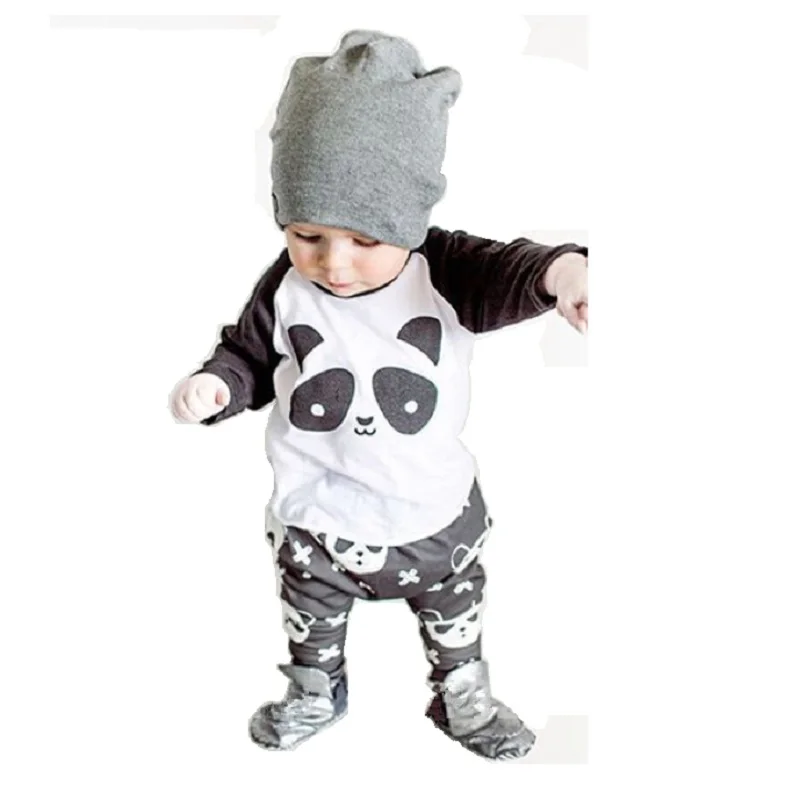 Hooyi Fashion Baby Clothes Suits Children 2-Pieces Clothing Sets Cotton Panda Monster Boys Tee Shirts Pants Newborn Outfits Tops | Детская