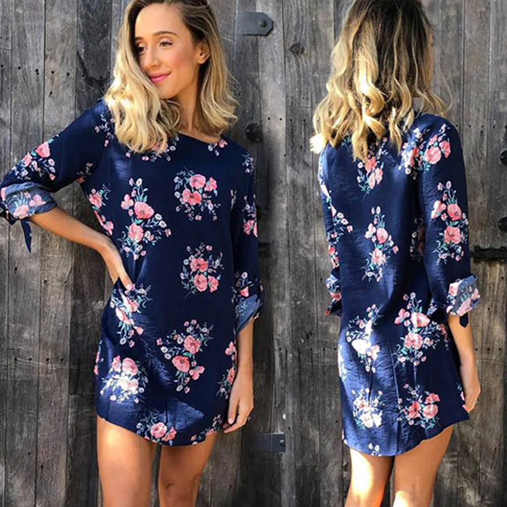 Летнее женское платье 2019 Винтаж пикантные Бохо с цветочным принтом пляжное