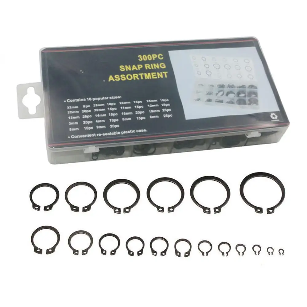 

300Pcs 18Sizes C-Clips Snap Ring Circlip Retaining Ring Set Assortment with Case