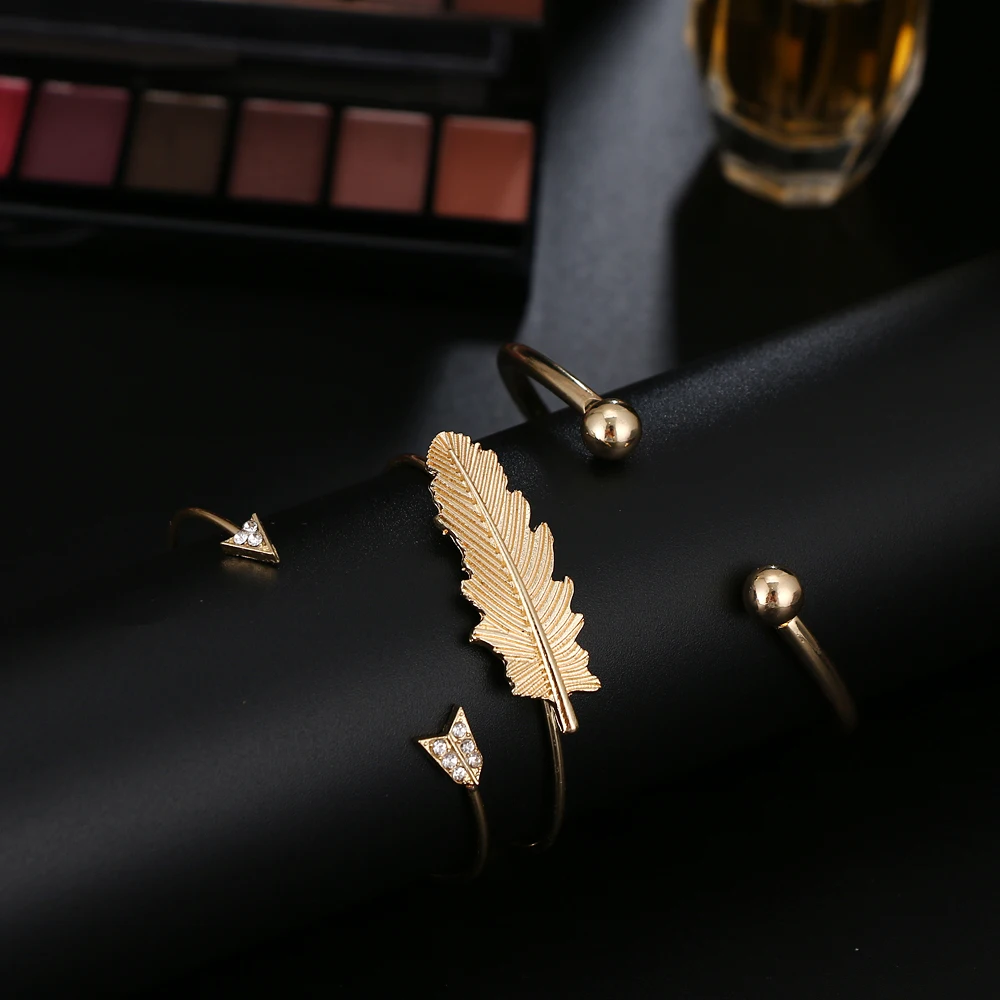 3 шт./компл. панк Богемский Браслет с геометрическими стрелками круг перо