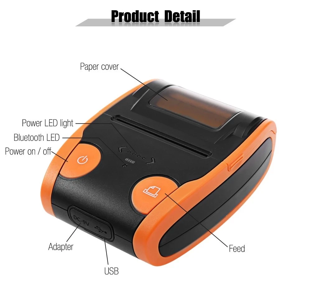 RUGLINE Мини Bluetooth принтер термопринтер Карманный Портативный квитанция билетов USB