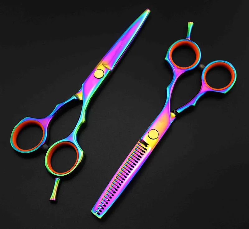 

professional 5.5 inch Japan 440c steel 9cr13 rainbow thinning shears cutting barber cut hair scissors set hairdressing scissors