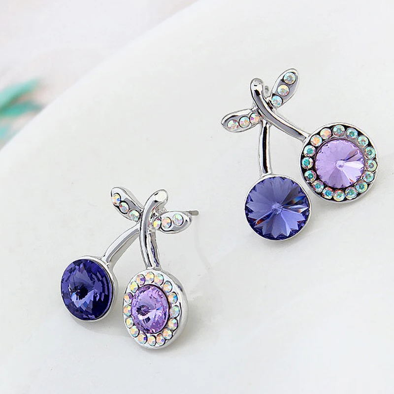 Серьги гвоздики BeBella cherry с кристаллами Swarovski оригинальные модные ювелирные