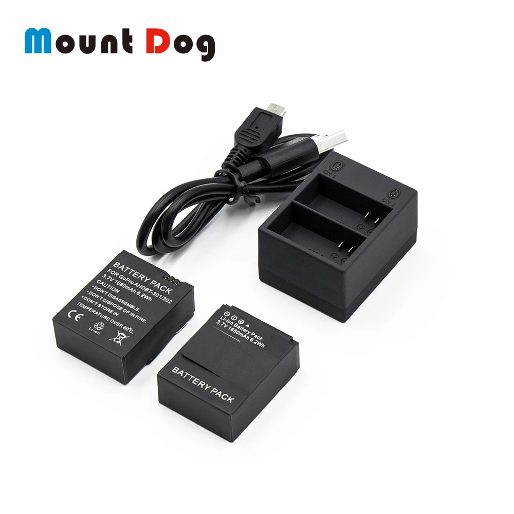 Mount Dog 2 шт. 1600 мАч батарея для Gopro Hero 3 Session с двойным USB зарядным устройством Go Pro