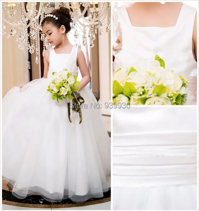 Линия Танк Рукавов Белого Цвета Слоновой Кости Цветок Девочки Платья для Свадеб