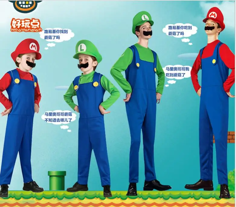 Дети веселый Косплэй костюм супер Марио и Луиджи братья-сантехник Необычные