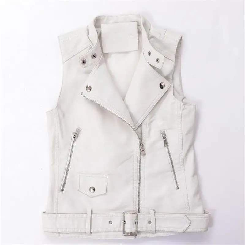 LEATHER OUTERWEAR Женский жилет из искусственной кожи на молнии с рельефным тиснением, тонкий жилет с заклепками, жилет из искусственной кожи Abrigo Manteau, женские осенние кожаные жилеты - Цвет: LEATHER OUTERWEAR