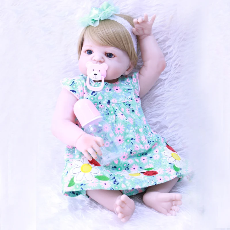 Bebe 22&quot reborn full silicone dolls girl toys gift blonde hair wig can enter water bonecas bjd born | Игрушки и хобби
