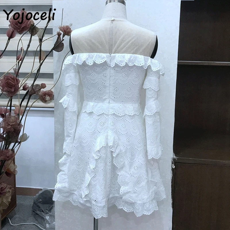 Yojoceli сексуальное кружевное хлопковое платье с вышивкой женское рюшами для