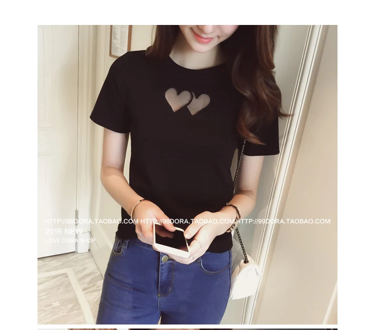 Милые женские футболки вырез в форме сердца хлопок короткий рукав базовая белая