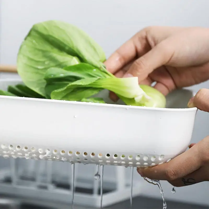 3Pcs Household Plastic Storage Basket For Kitchen Water Filter Fruit Vegetable Washing Leak Basin Organizer | Дом и сад