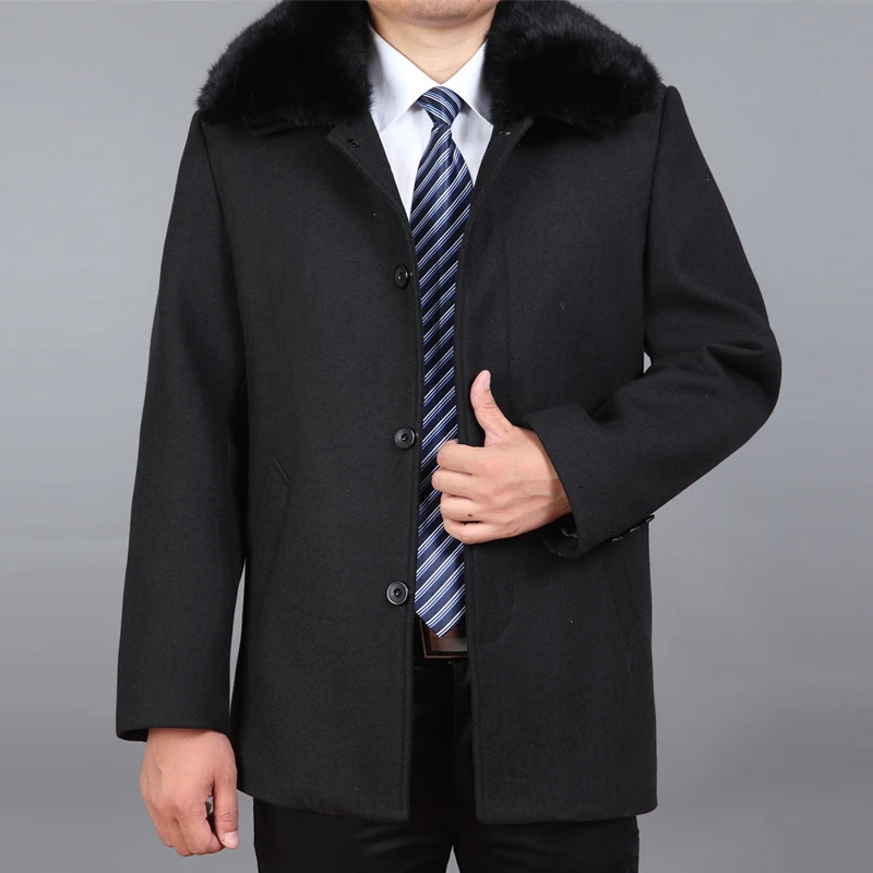 

2022 New Men Wool Coat Autumn Wool Blend Jacket Winter Thick Woolen Coat Real Rabbit Fur Mens Pea Coat Erkek Mont Ceket M-4XL