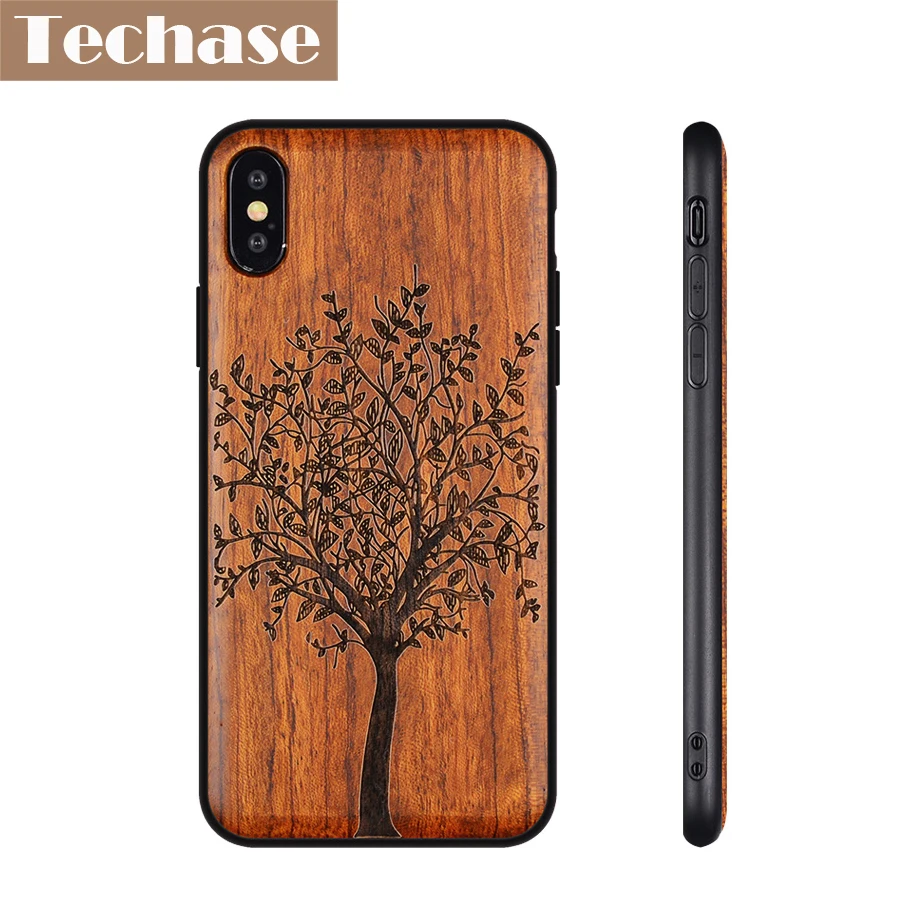 Techase Wood Case Protetive Back Cover For iPhone XR XS MAX TPU FIX Wooden 7 8 X Cases | Мобильные телефоны и аксессуары